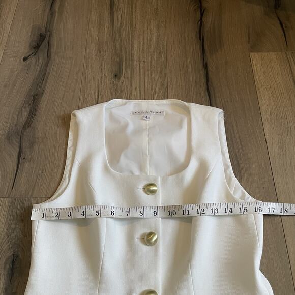 Trina Turk White Juliette Vest Top Size 4 Gold Button Sleeveless Square Neck - Picture 6 of 9